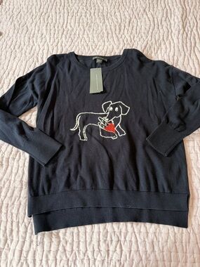 Women’s Black Crewneck Sweater with Dog